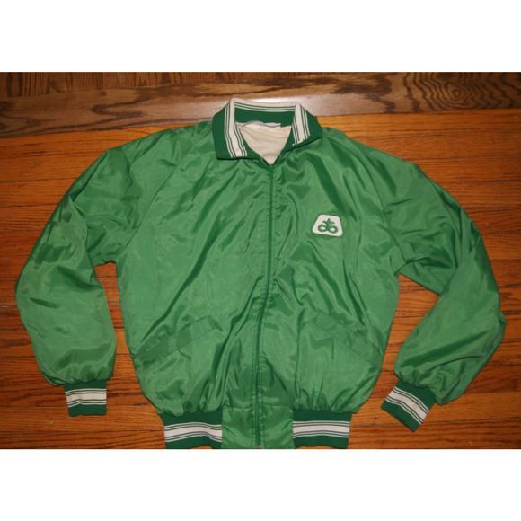 Vintage Pioneer Seed Jacket Mens Medium Green Holloway Bomber Coat Made USA 90s - Picture 1 of 10